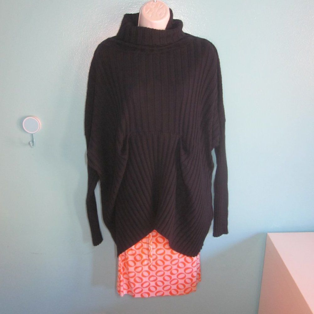 Etna Maar Women "One Size" Navy Blue Knit Cotton Blend Pullover Cowlneck Sweater